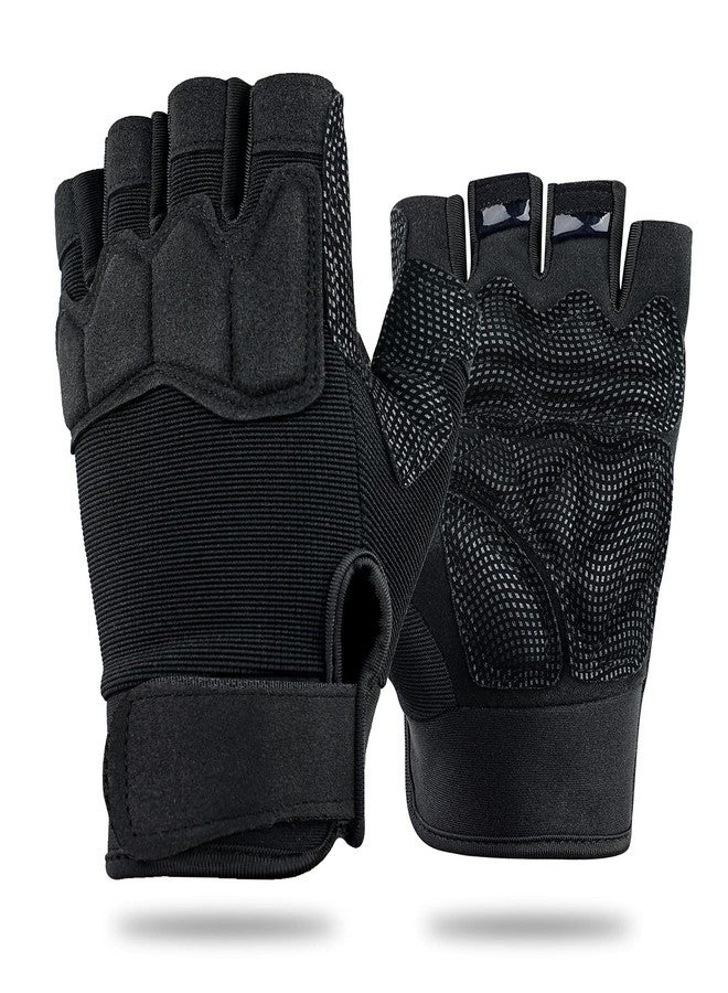 FIORETTO FlORETTO Fingerless Gloves Half Finger Hiking Cycling Driving Motorcycle Climbing Work Gloves Black Large - Image 1